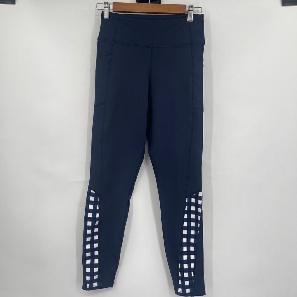 Tuckernuck Navy Blue Trellis Check High Rise Compression Leggings Size Small